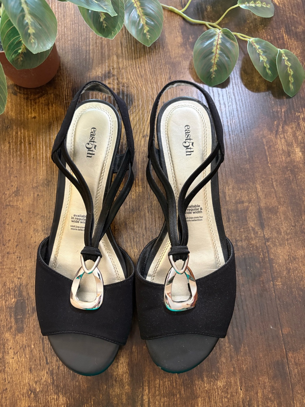 East 5th Black Slingback Sandals with Silver-Tone Accent